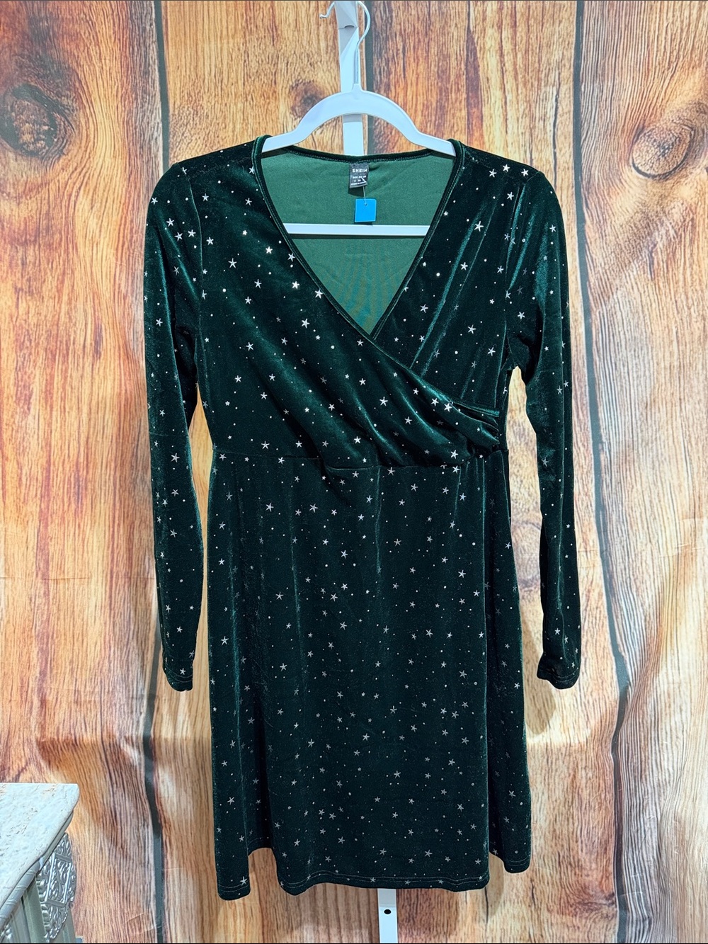 Shein Velour Dress Silver Stars Size S